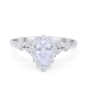 Teardrop Bridal Engagement Ring Round Simulated Cubic Zirconia 925 Sterling Silver